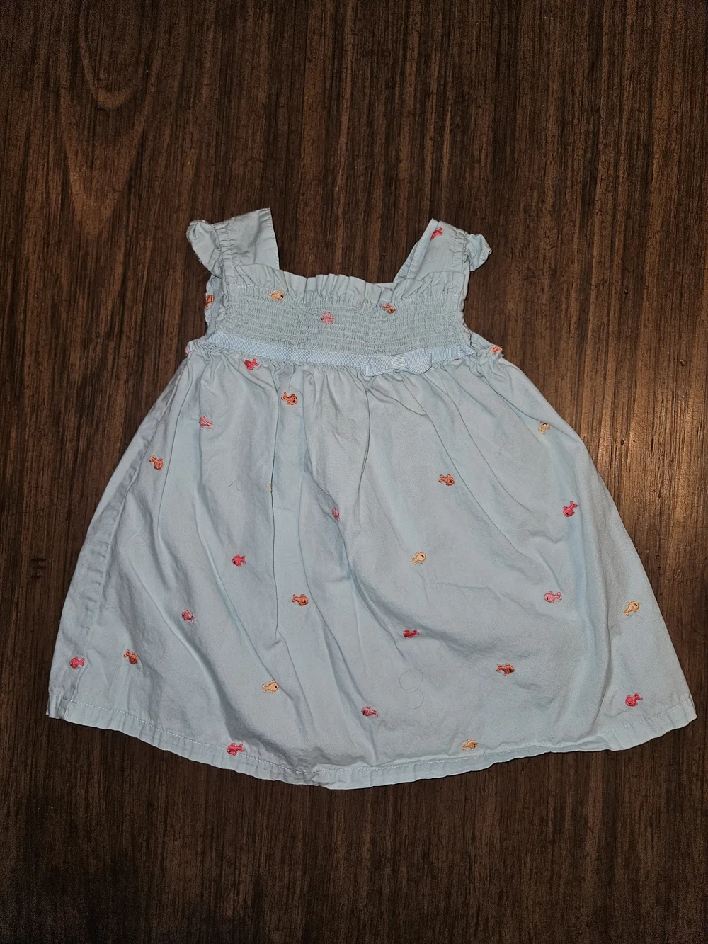 Gymboree Pale Blue Smocked Sundress with Multicolor Fish Embroidery